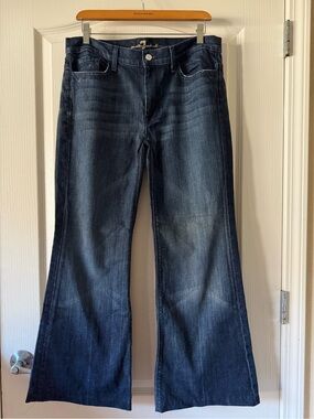 7 For All Mankind Dark Blue Wide-Leg Jeans